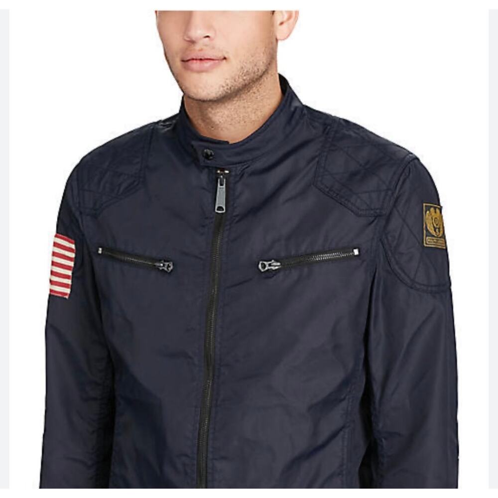 Ralph Lauren Biker Mens Jacket Moto Large Designer Streetwear American Flag
